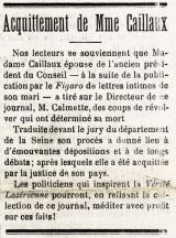 Extrait du journal "la Lozère républicaine" du 1er août 1914 - Acquittement Mme CAILLAUX