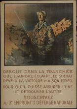 Poilu dans sa tranchée. 3e Emprunt de la Défense nationale (1917) Affiche coul. AD 48, 46 Fi  538